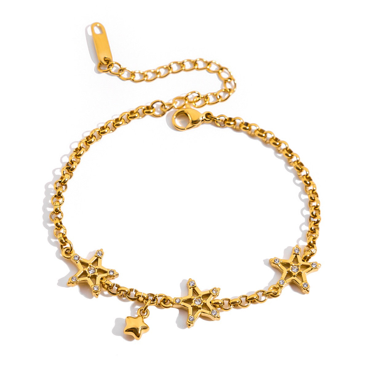 18K Gold Shimmering Dainty Flower Bow Bracelet Stack