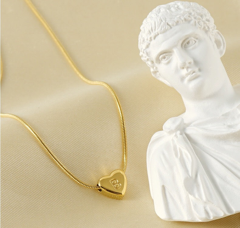 18K Gold Heart Letter Initial Dainty Necklace
