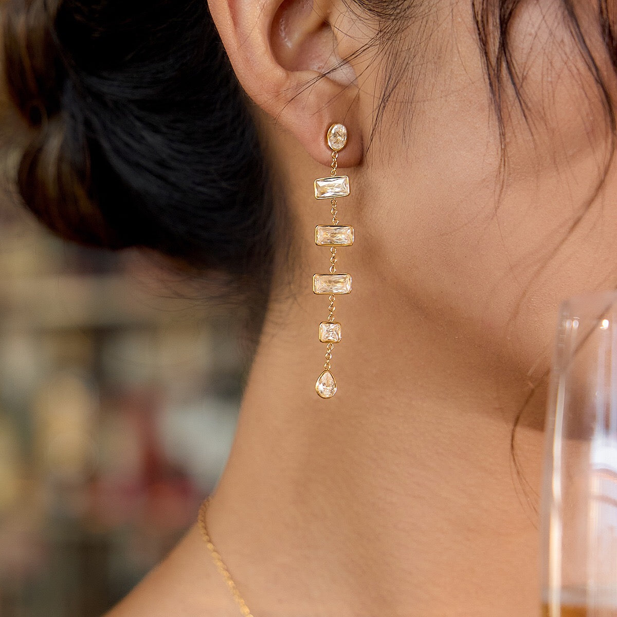 18K Gold Allure CZ Long Drop Dangle Earrings