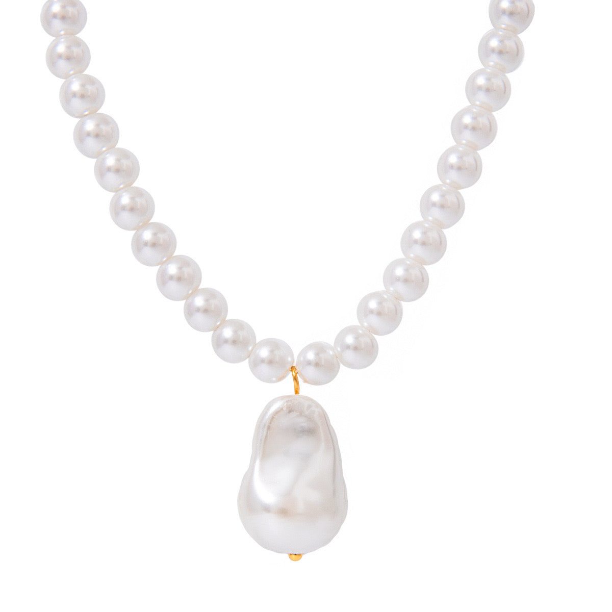 18K Gold Baroque Pearl Chain Statement Pendant Necklace