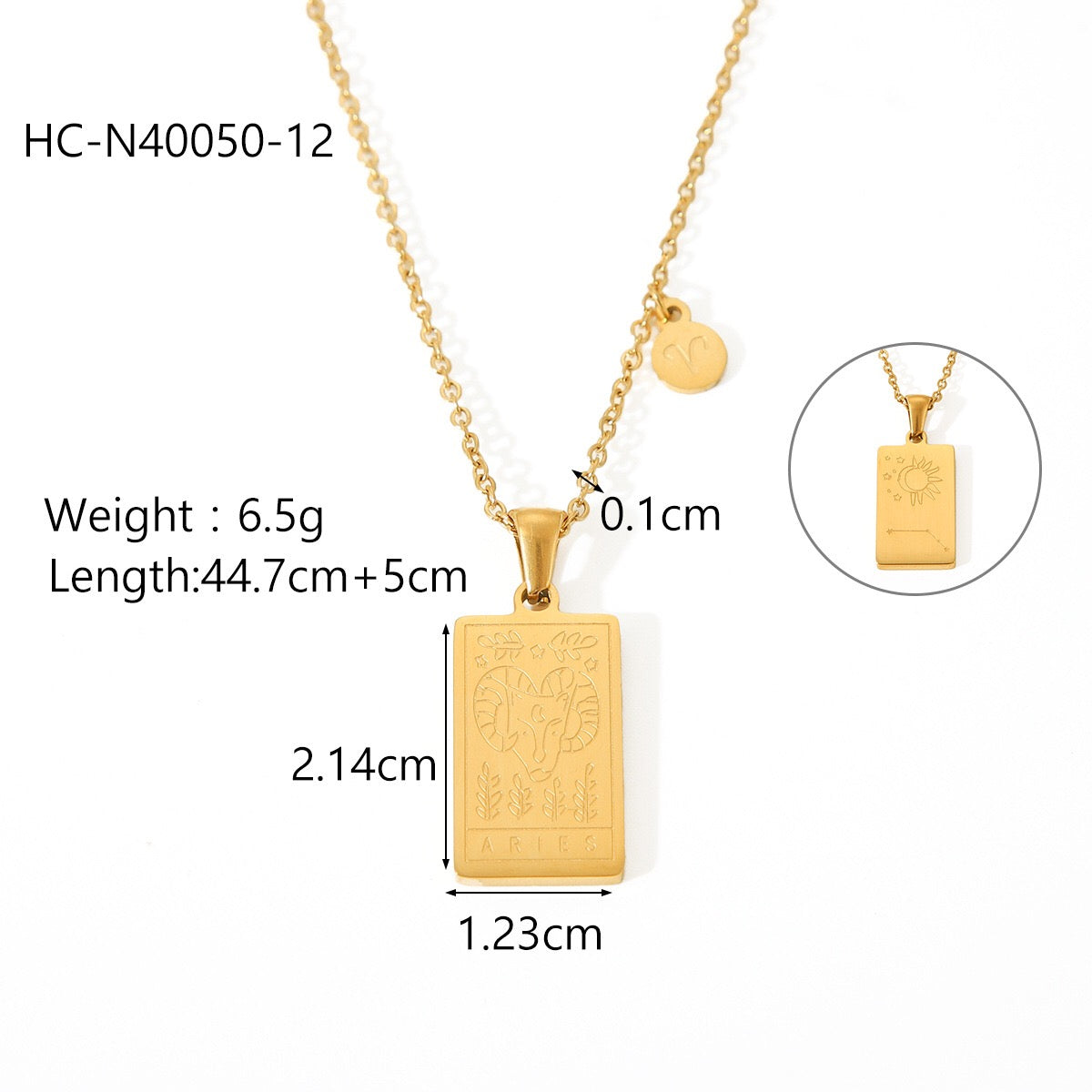 18K Gold Zodiac Plate Pendant Necklace