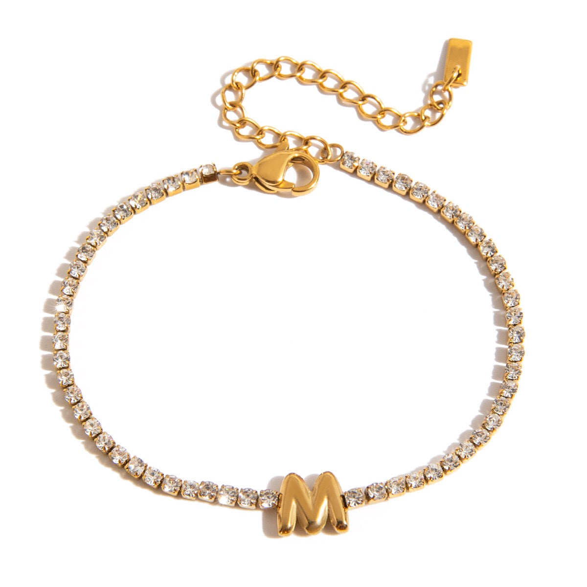 18K Gold Glam Bubble Letter Initial Tennis Bracelet