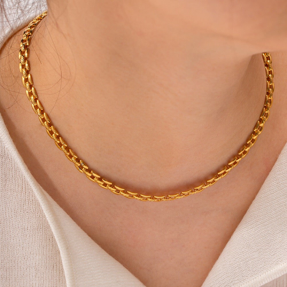 18K Gold Slim Watch Band Choker Chain Necklace