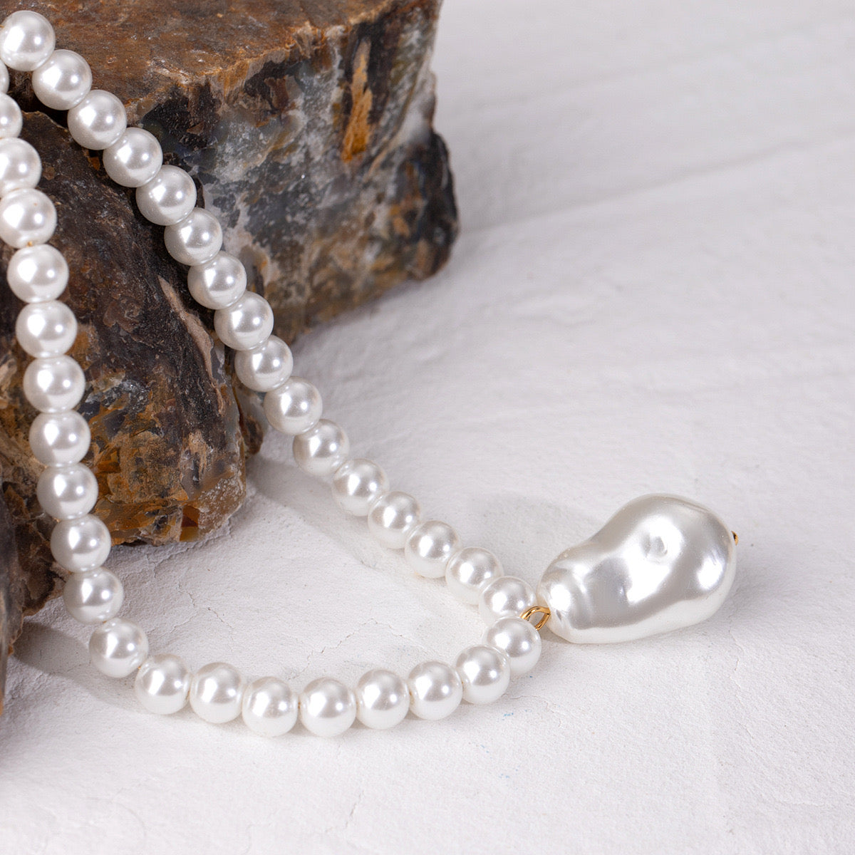 18K Gold Baroque Pearl Chain Statement Pendant Necklace