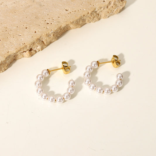 18K Gold Classic Pearl Huggie Earrings
