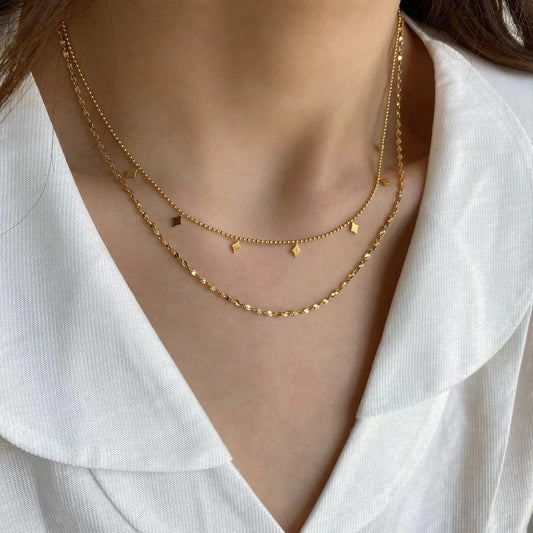 18K Gold Dainty Fringe Chain Layered Necklace