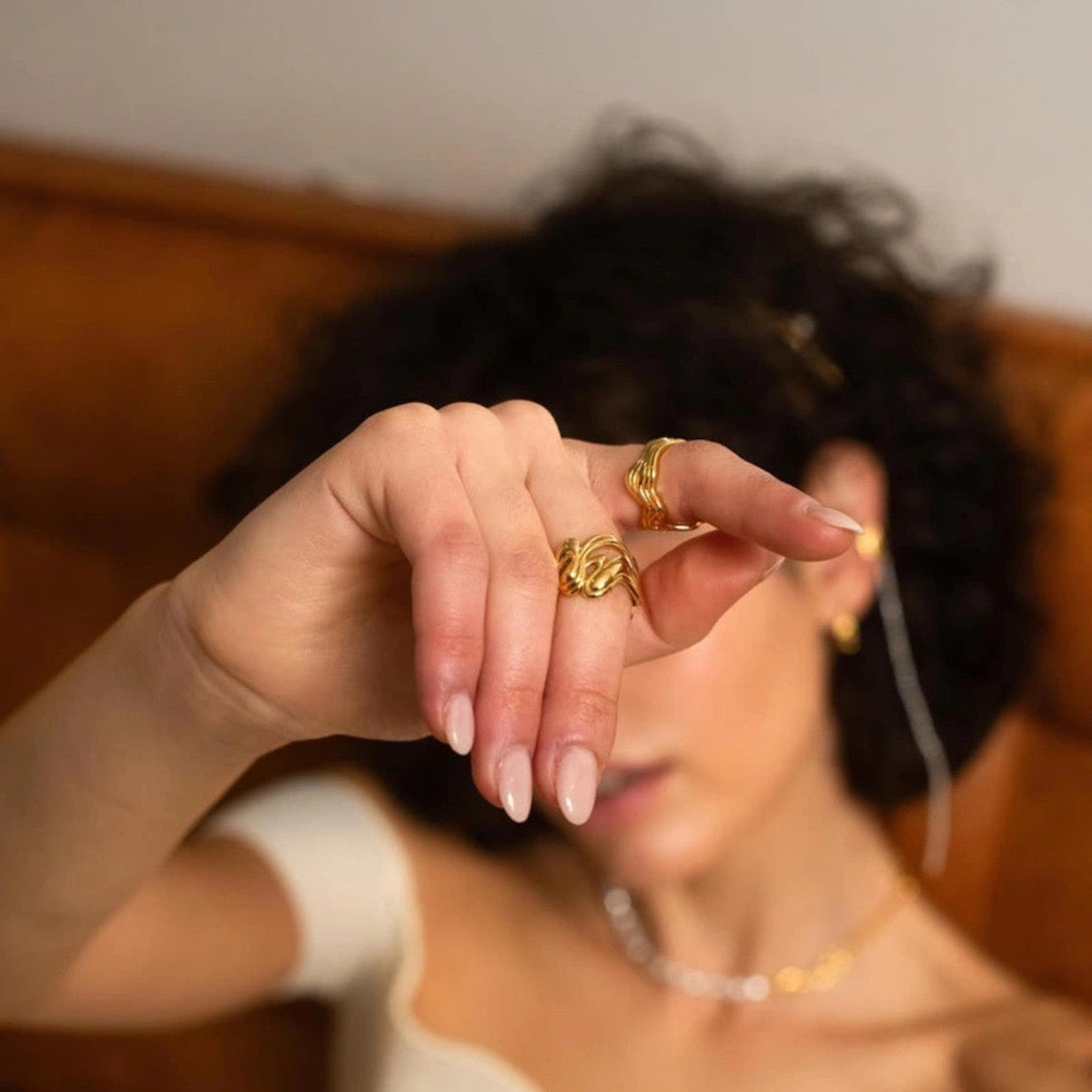 18K Gold Unique Wave Band Ring