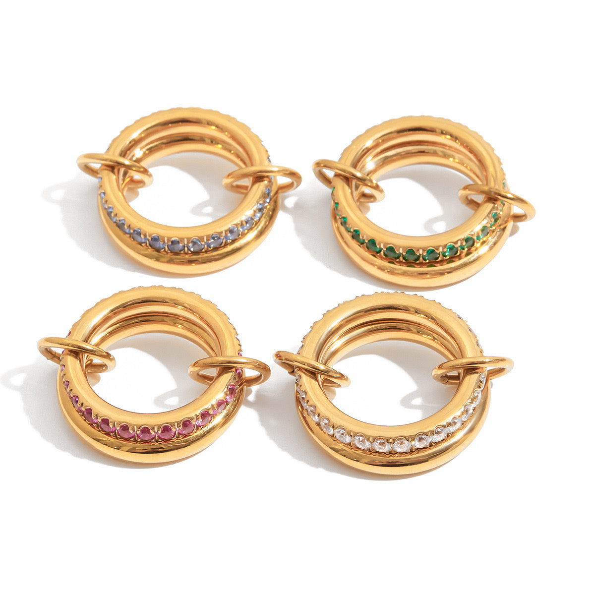 18K Gold Double Link Connected Stacking Pave Ring