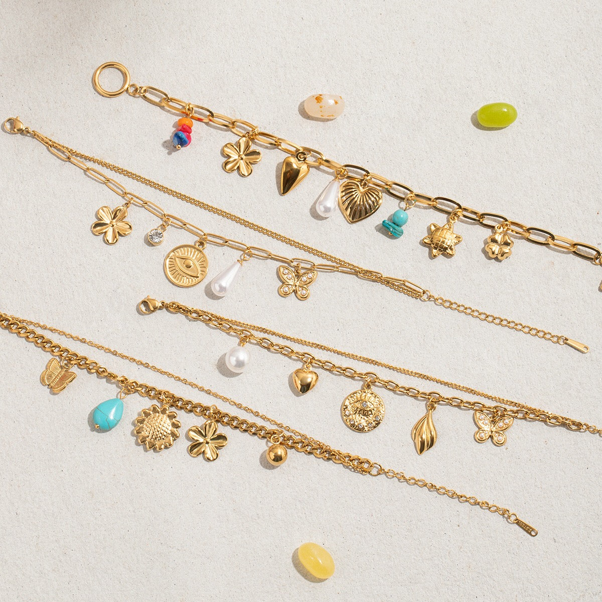 18K Gold Summer Fling Turquoise Chunky Charm Bracelet