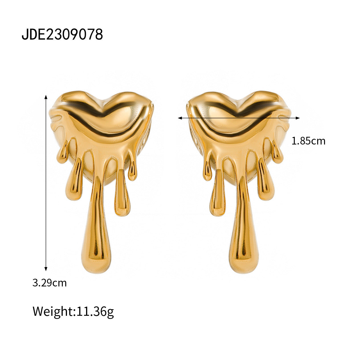 18K Gold Melting Heart Statement Stud Earrings