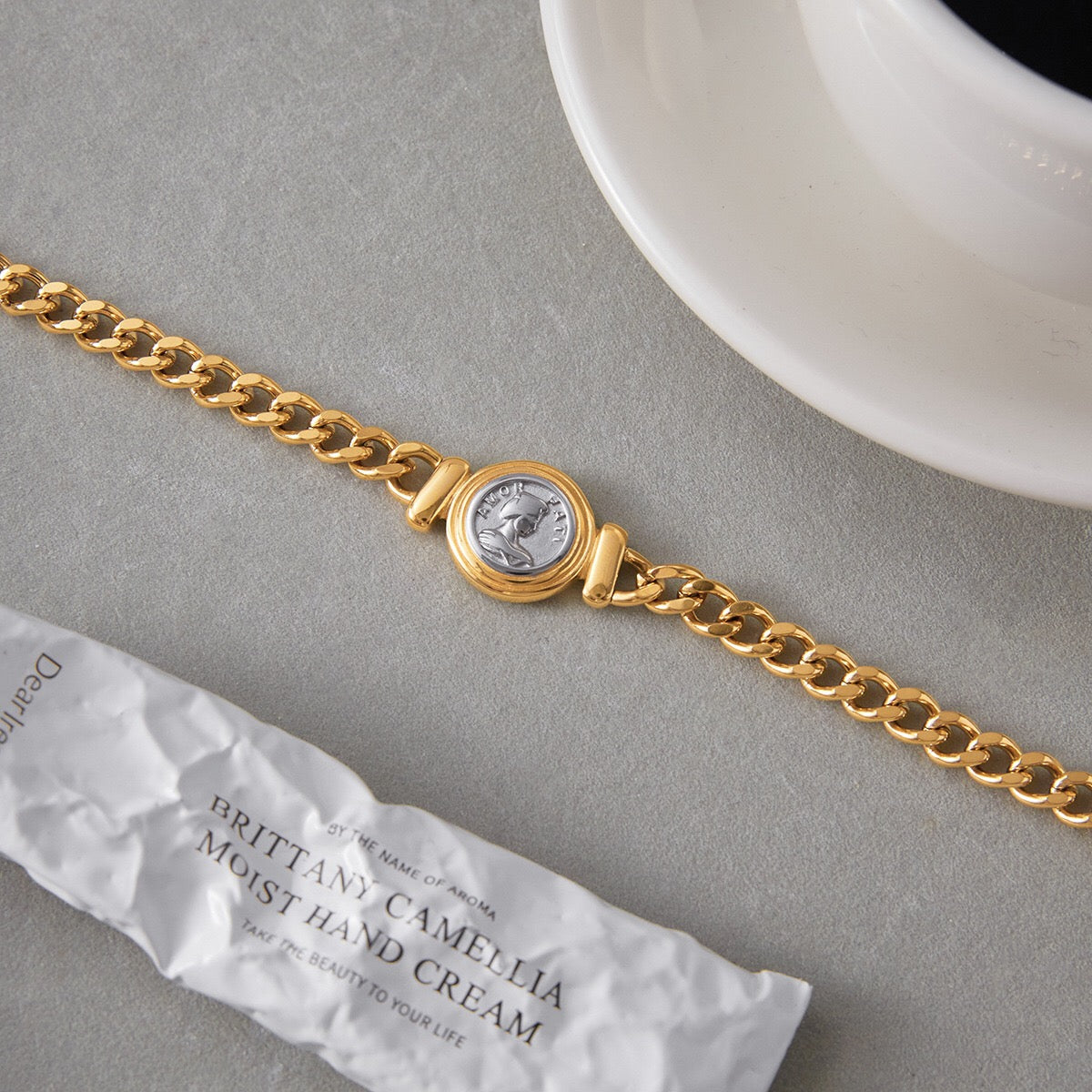 18K Gold and Silver Two Tone Coin Curb Chain Statement Choker Necklace