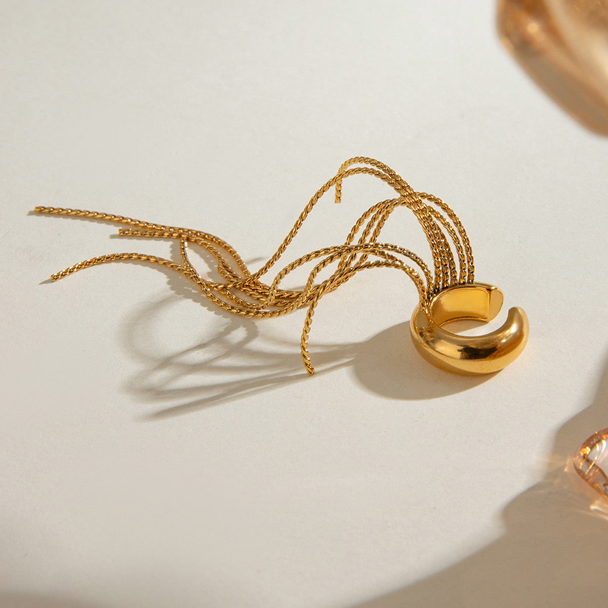 18K Gold Drop Dangle Ear Cuff