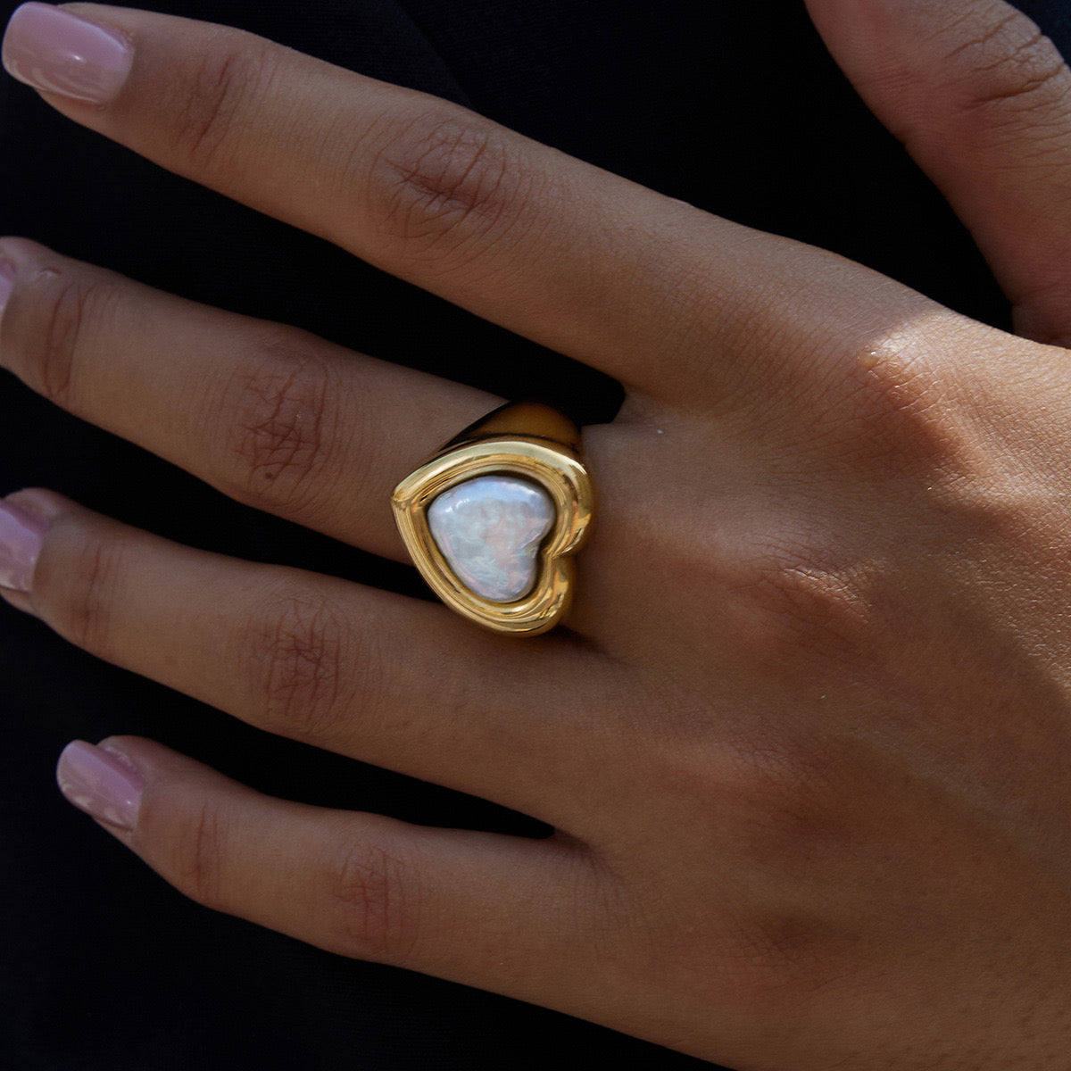 18K Gold Pearl Heart Statement Ring