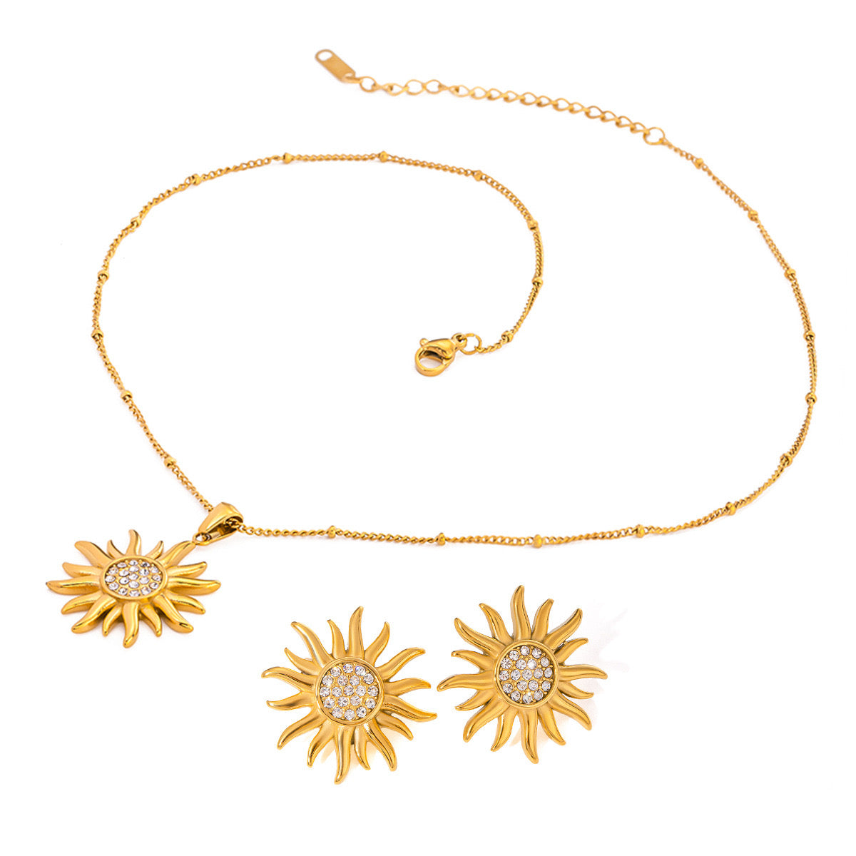 18K Gold Bling Sunflower CZ Statement Stud Earrings