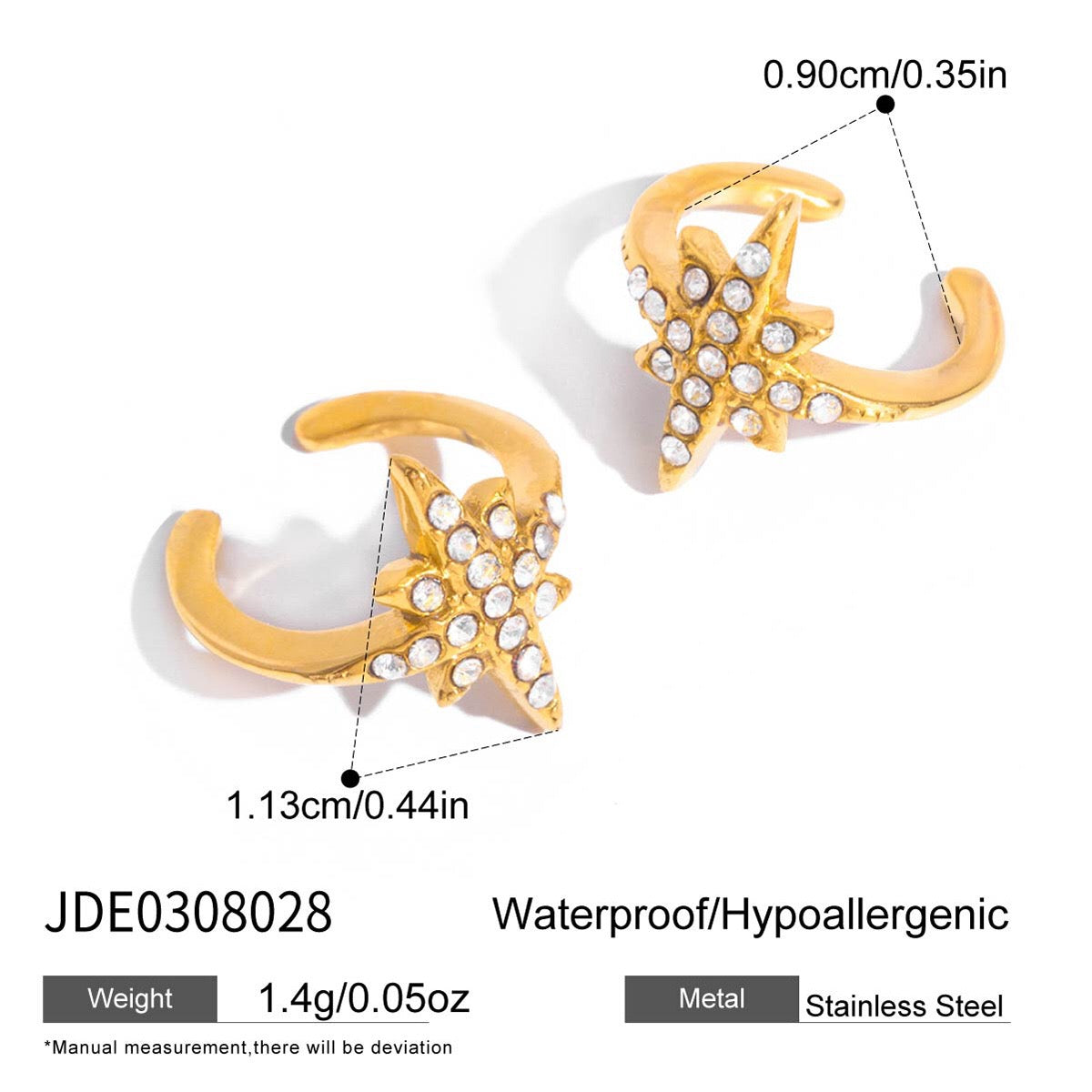 18K Gold Cosmic Charm Huggie Dangle Earrings Star Ear Cuff Set
