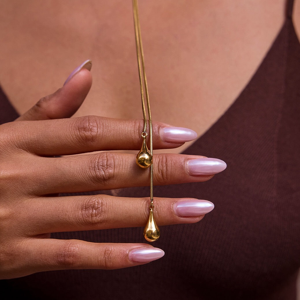 18K Gold Allure Teardrop Adjustable Lariate Chain Necklace