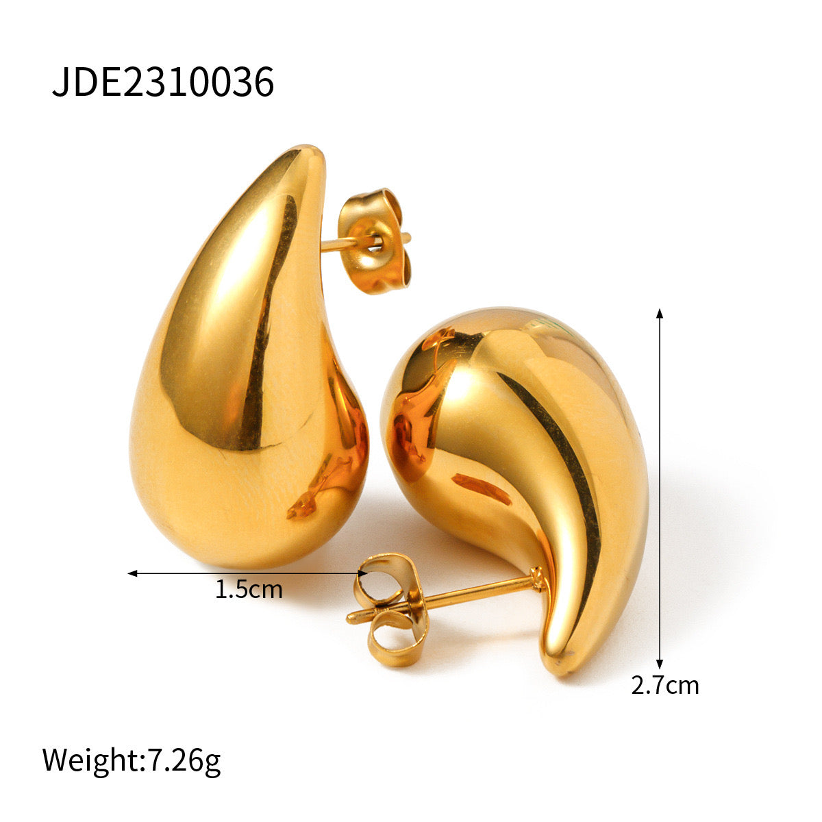 18K Gold Teardrop Stud Earrings