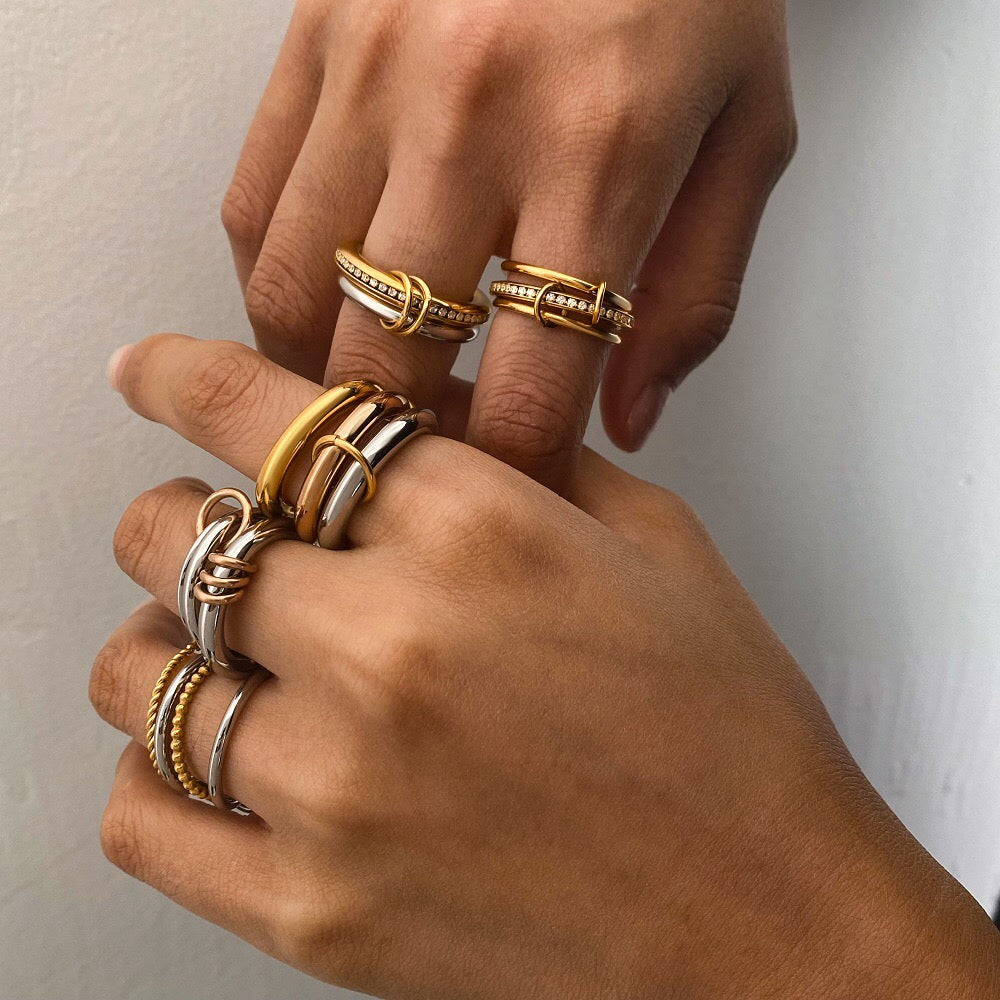 Emibele Stackable Rings for Women, Interlocking Silver Gold Rings Non Emibele Stackable Rings for Women, Interlocking Silver Gold Rings Non