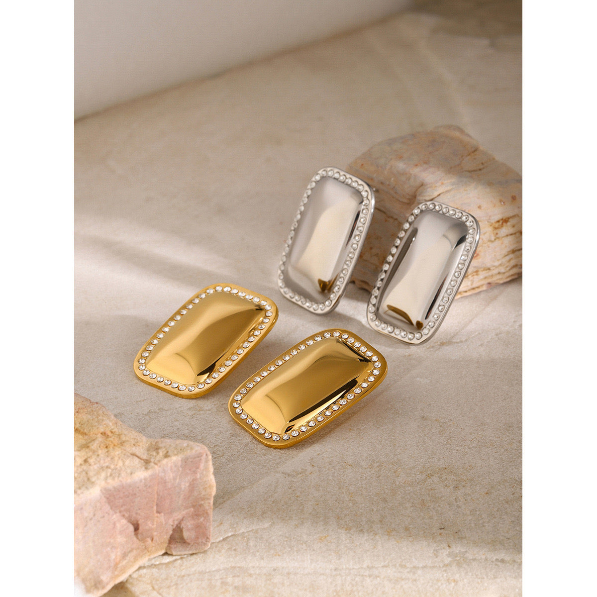 18K Gold Bling Plate Statement Stud Earrings