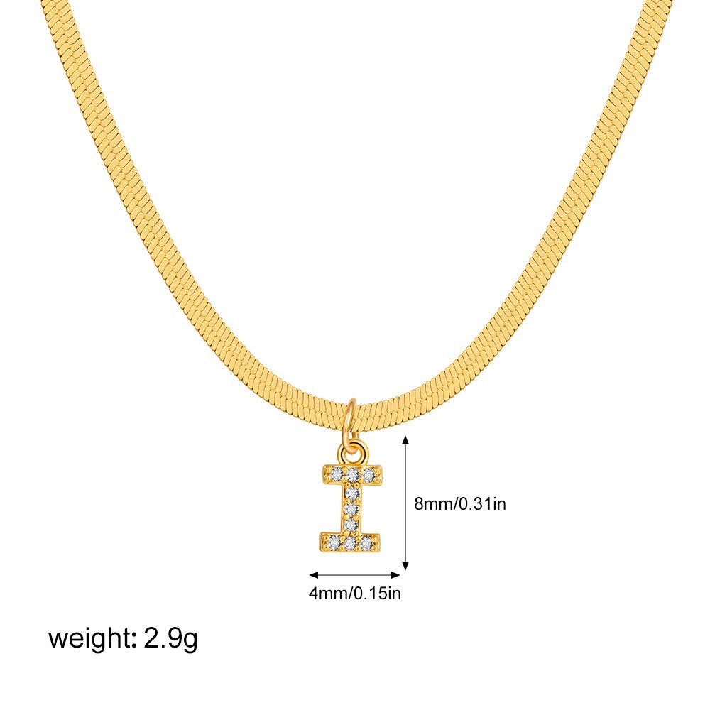 18K Gold Minimalist Glam Herringbone Chain Initial Dainty Necklace