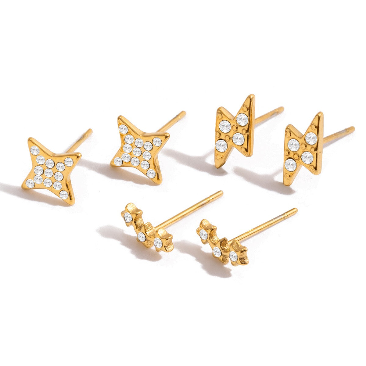 18K Gold Dainty Starry Studs Cartilage Earrings Set