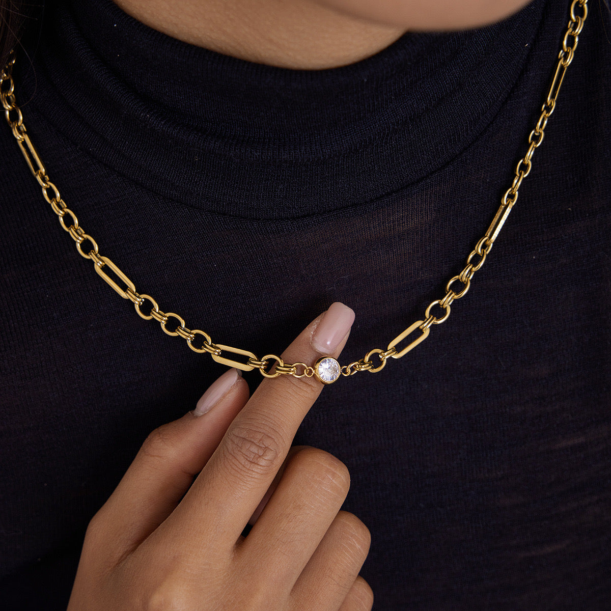 18K Gold One and Only Paperclip Circle Chain Long Necklace