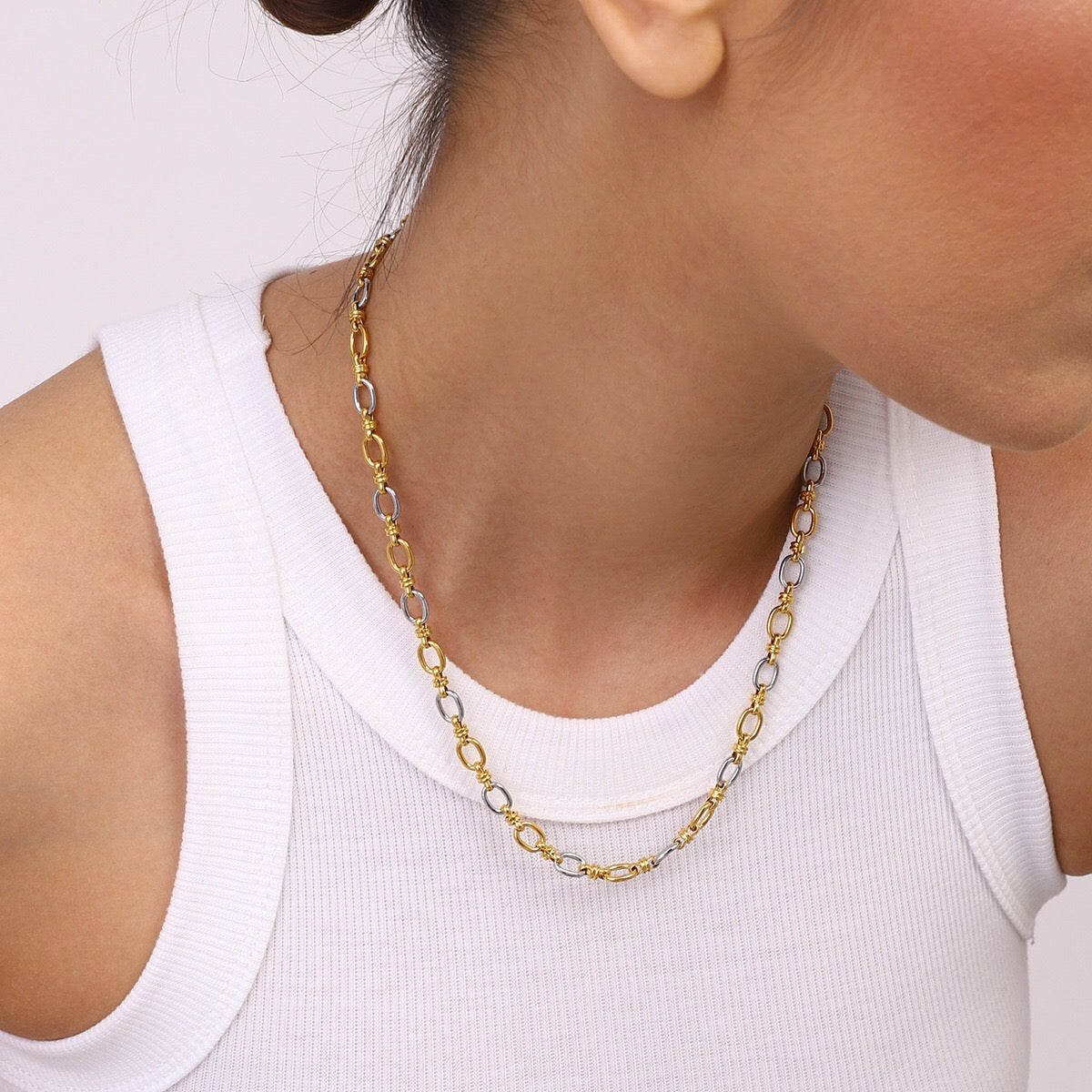 18K Gold and Silver Two Tone Tangled Up Circle Chain Bracelet