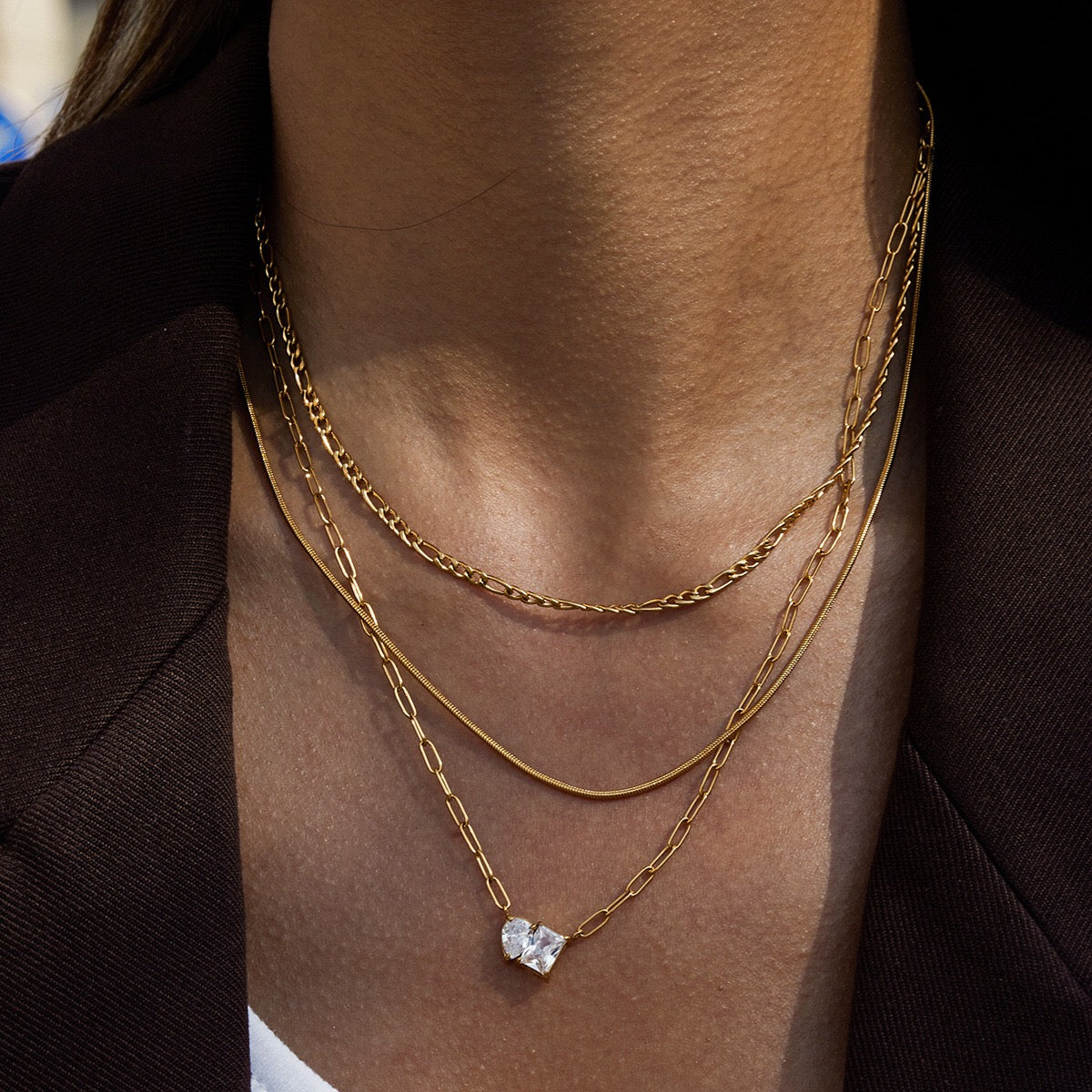 18K Gold Perfect Match Pendant Rope Chain Necklace Set