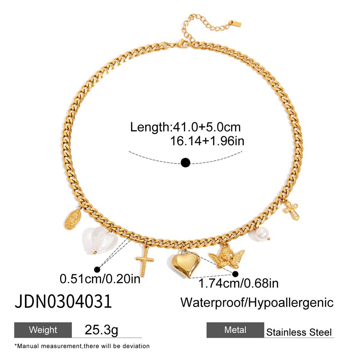 18K Gold Forbidden Cross Pearl Pendant Statement Layered Necklace Set