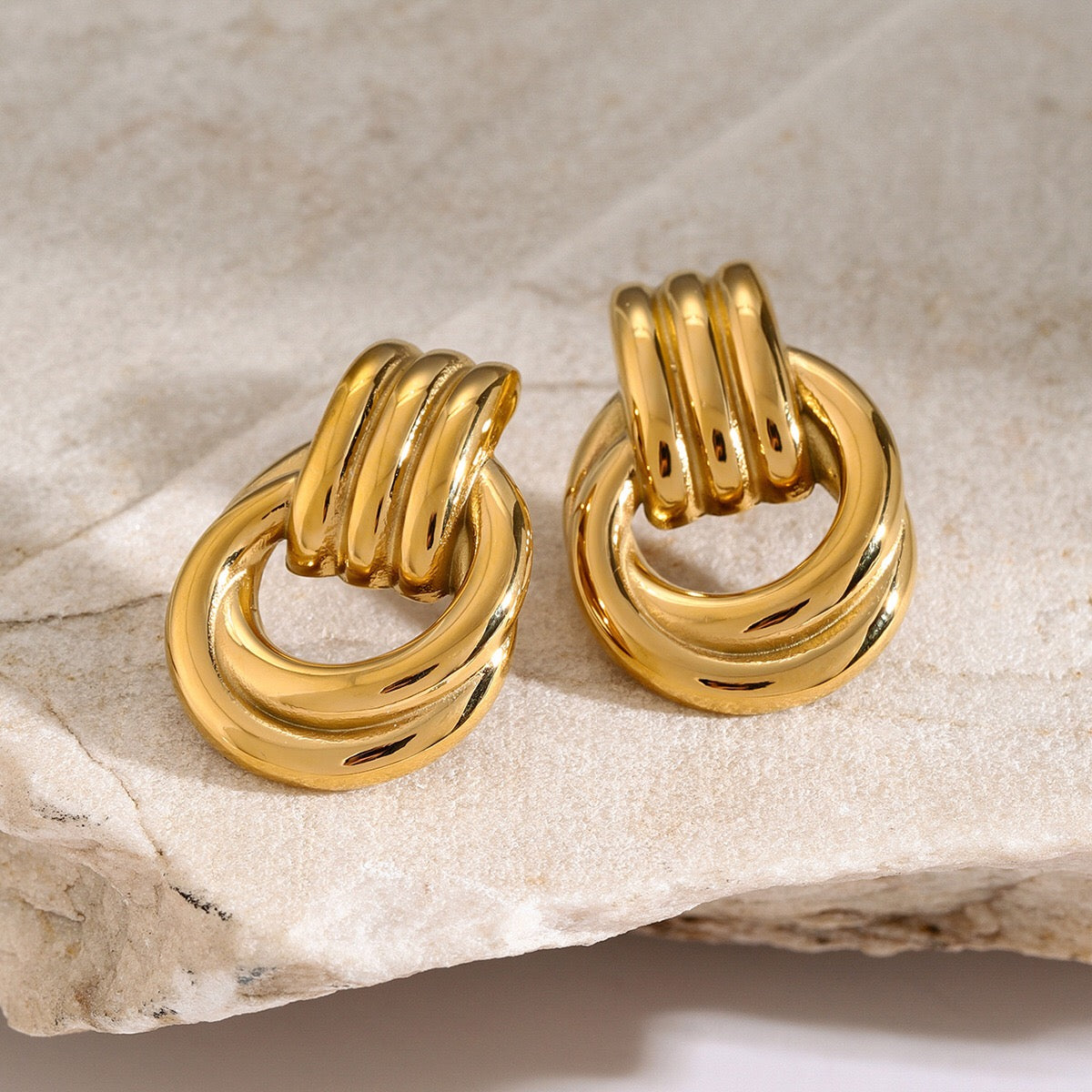 18K Gold Trendy Geometric Statement Stud Earrings