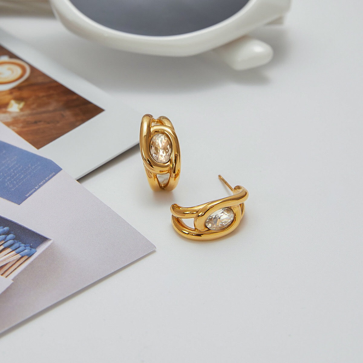18K Gold Bling Statement Huggie Earrings Ear Cuff Set