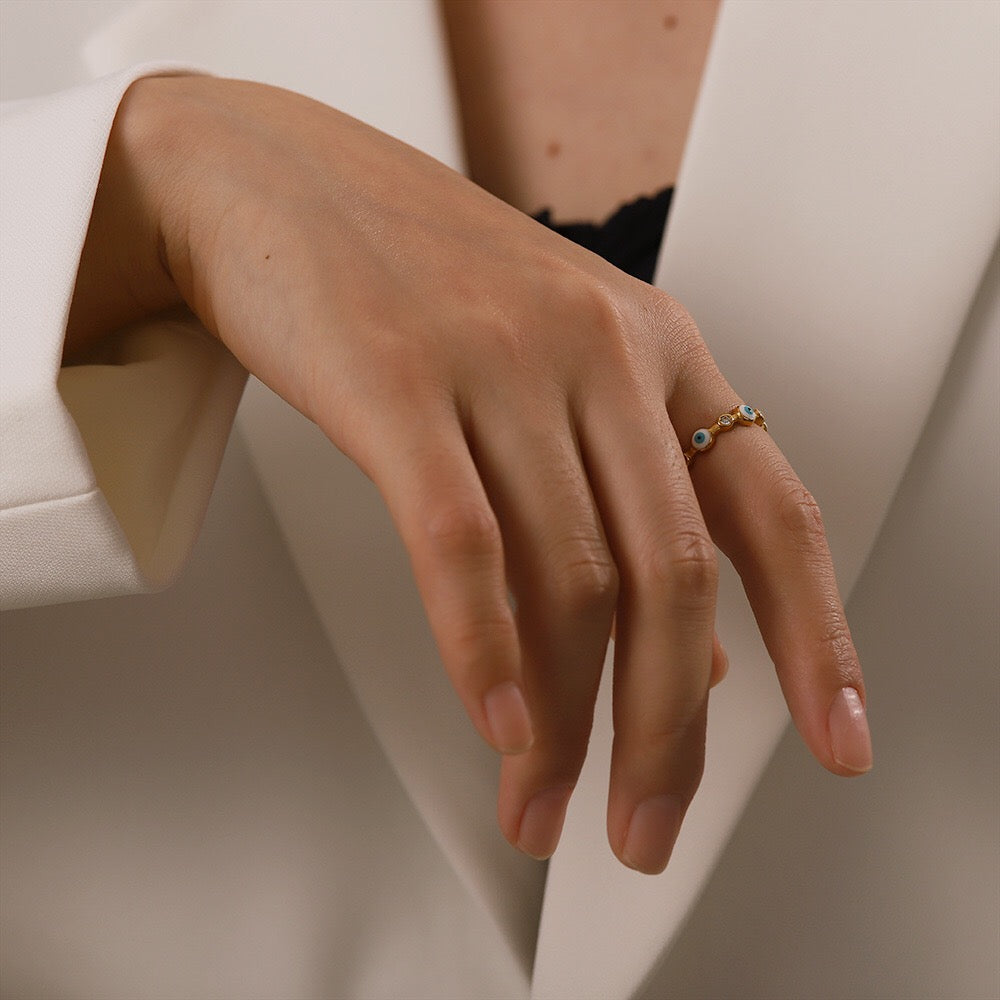 18K Gold Evil Eye Stacking Ring