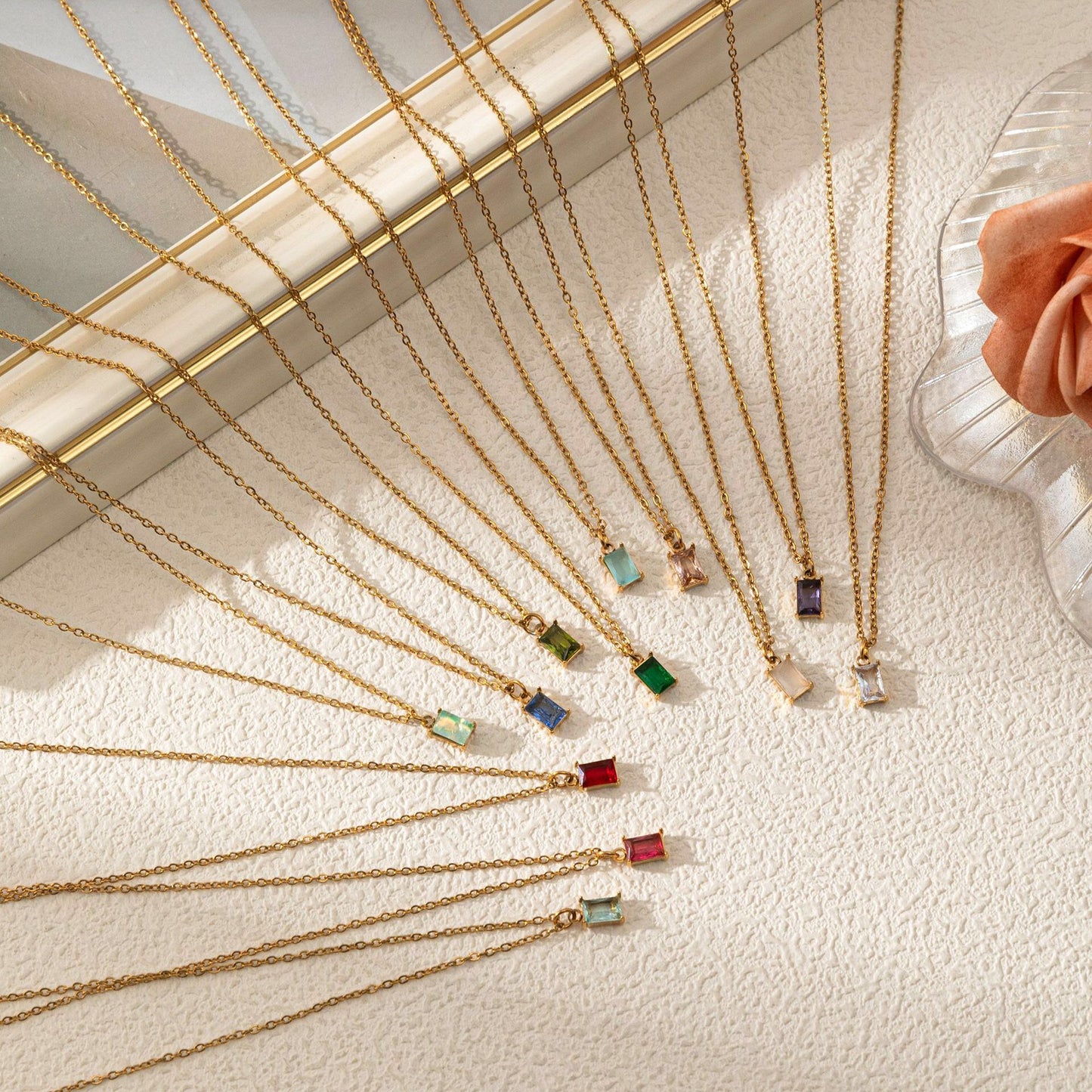 18K Gold Dainty Birthstone Pendant Necklace