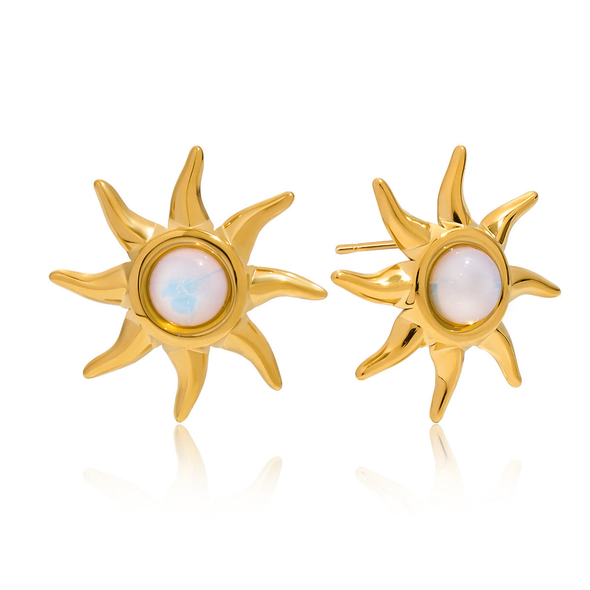 18K Gold Opal Forever Sun Statement Stud Earrings