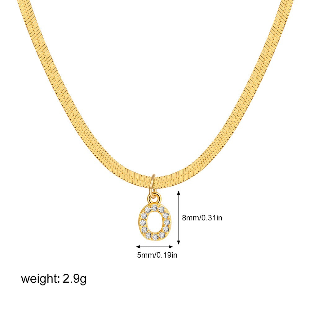 18K Gold Minimalist Glam Herringbone Chain Initial Dainty Necklace