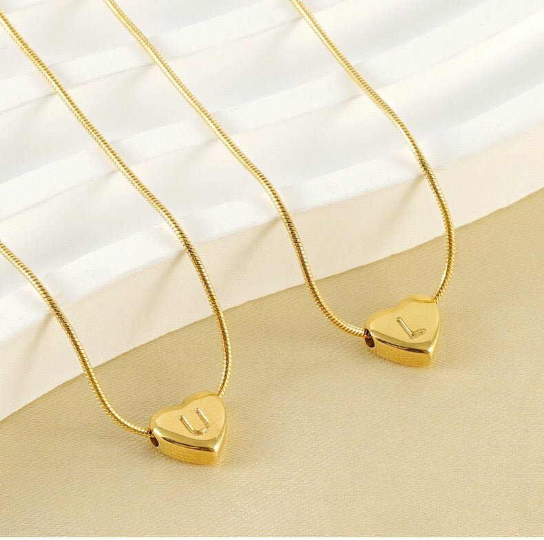 18K Gold Heart Letter Initial Dainty Necklace