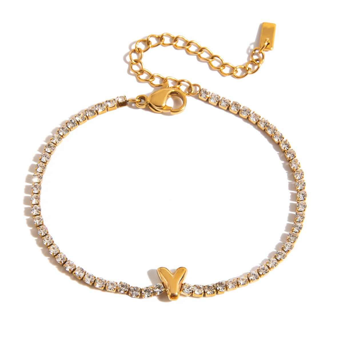 18K Gold Glam Bubble Letter Initial Tennis Bracelet