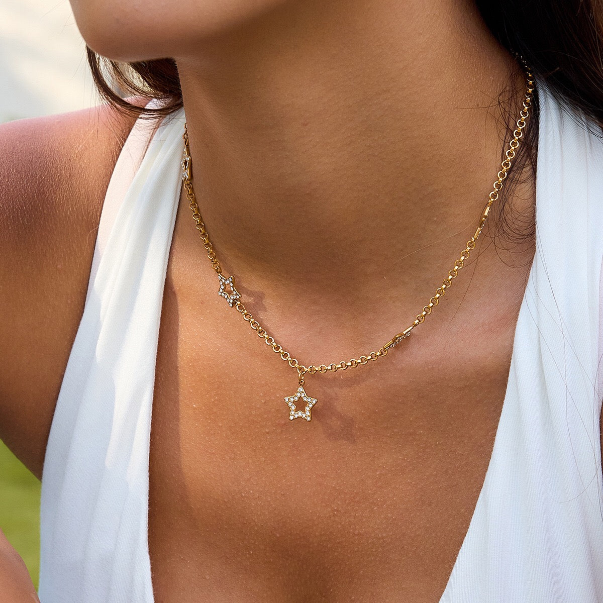 18K Gold Bling Star Chain Statement Necklace