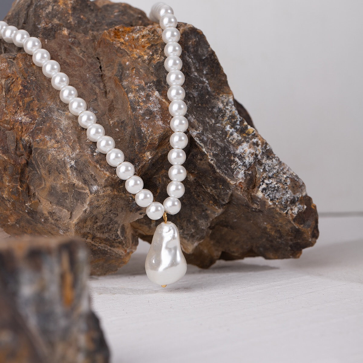 18K Gold Baroque Pearl Chain Statement Pendant Necklace