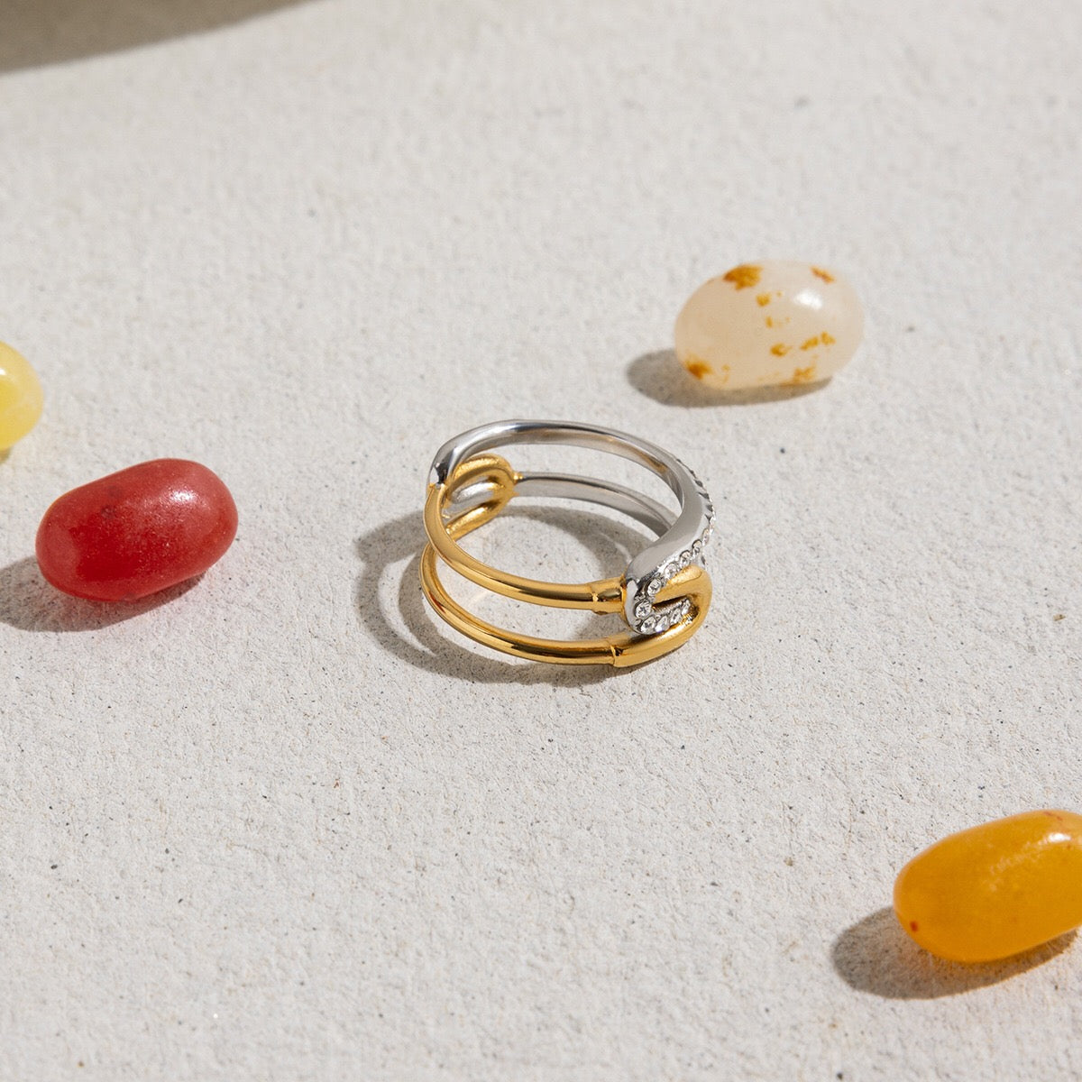 18K Gold Bling Connected Paperclip Statement Band Ring