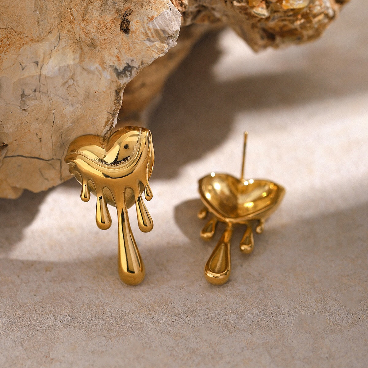 18K Gold Melting Heart Statement Stud Earrings