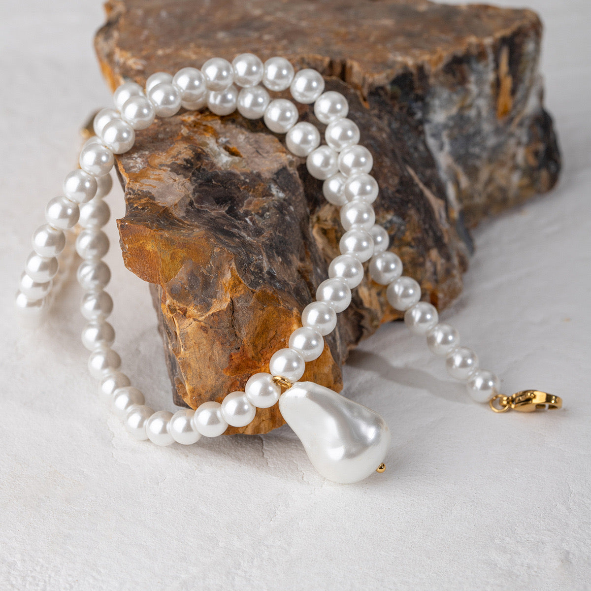 18K Gold Baroque Pearl Chain Statement Pendant Necklace
