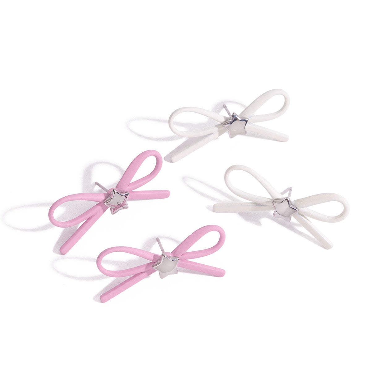 Pink Bow Cute Stud Silver Earrings