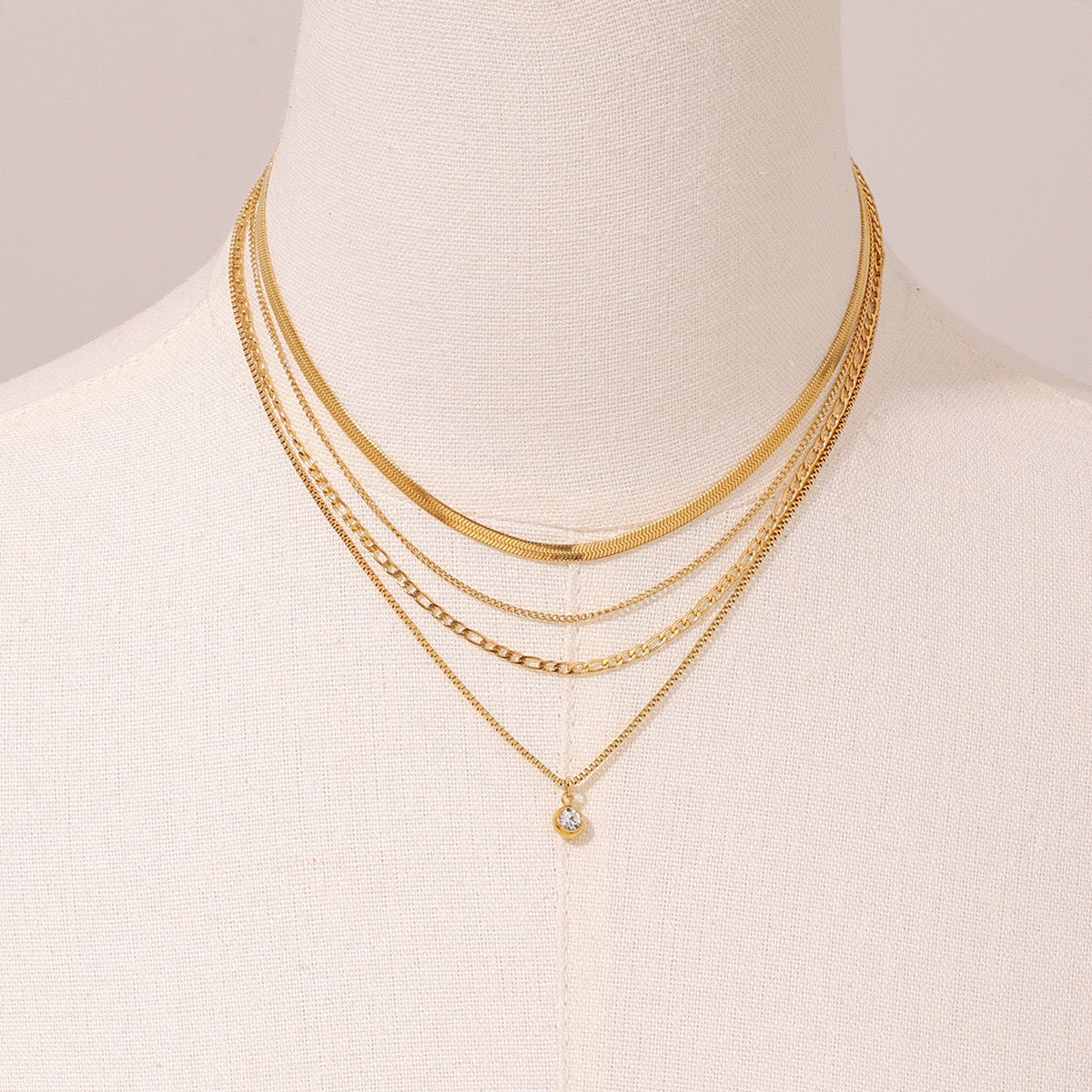 18K Gold North Star Herringbone Snake Chain Figaro Layered Necklace Set