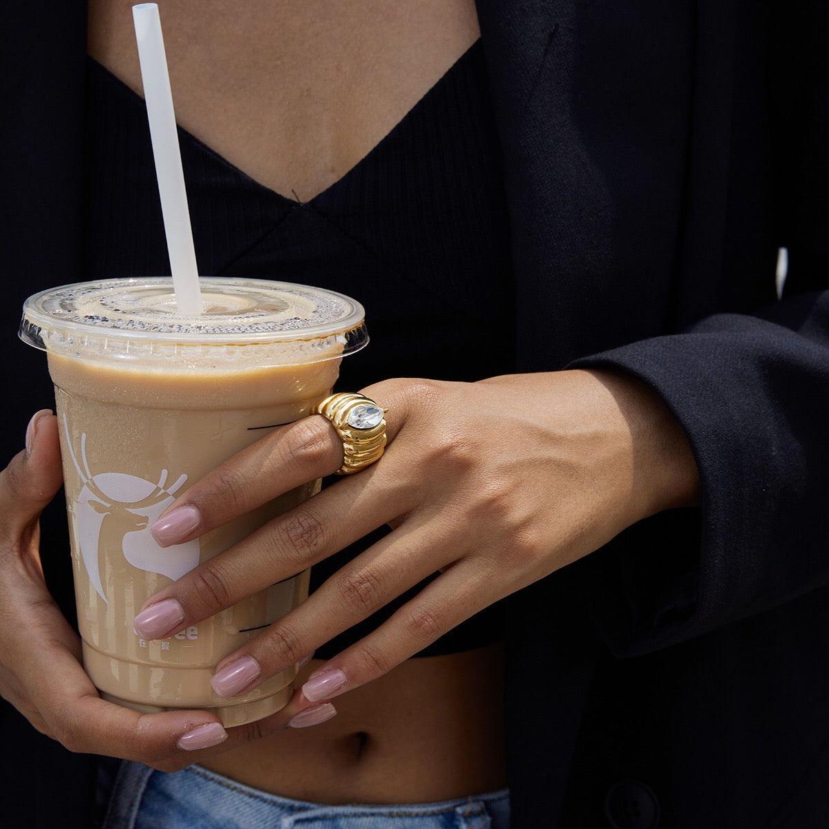 18K Gold Pumpkin Latte Stacking Rings Set