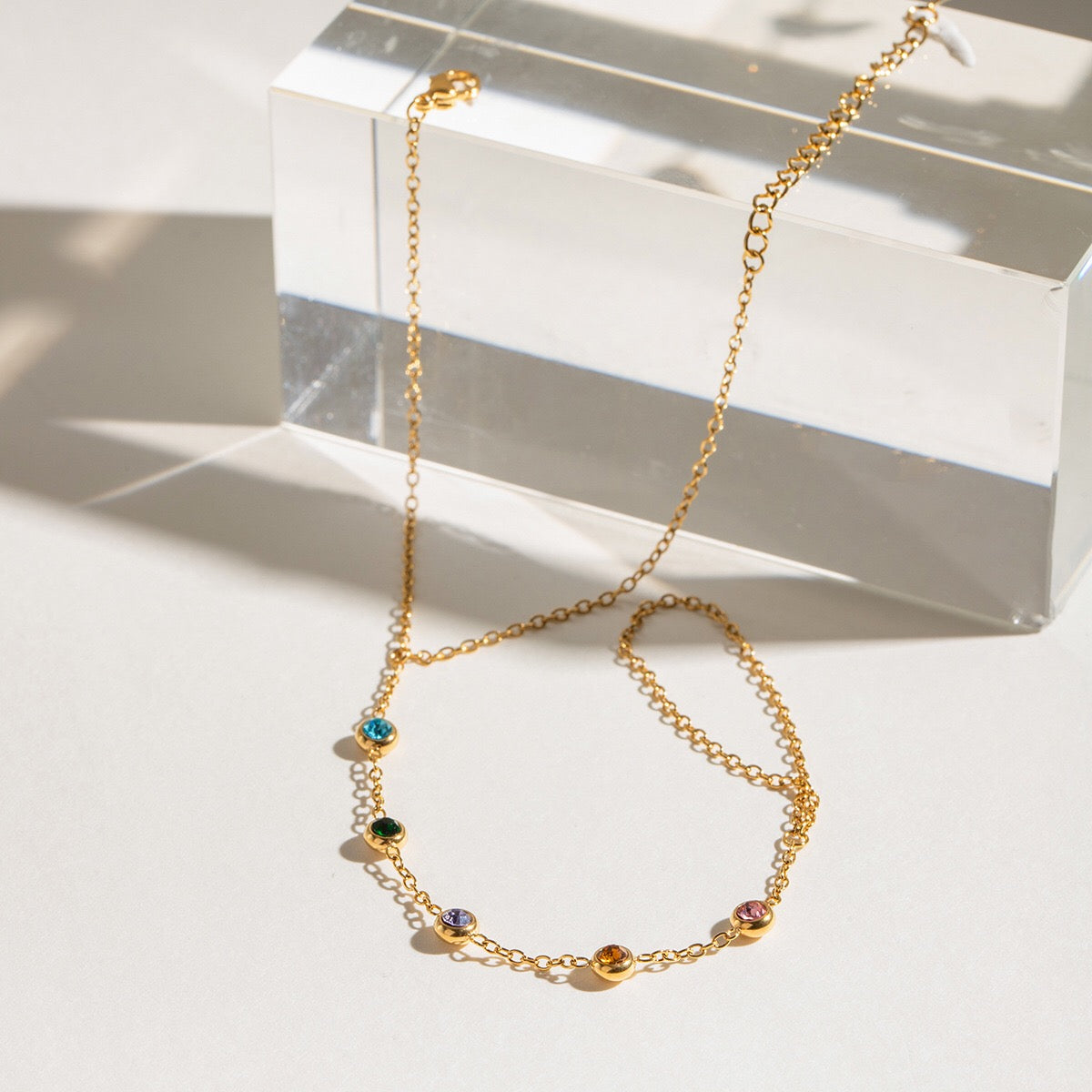 18K Gold Waterproof Rainbow Gem Hand Chain Bracelet