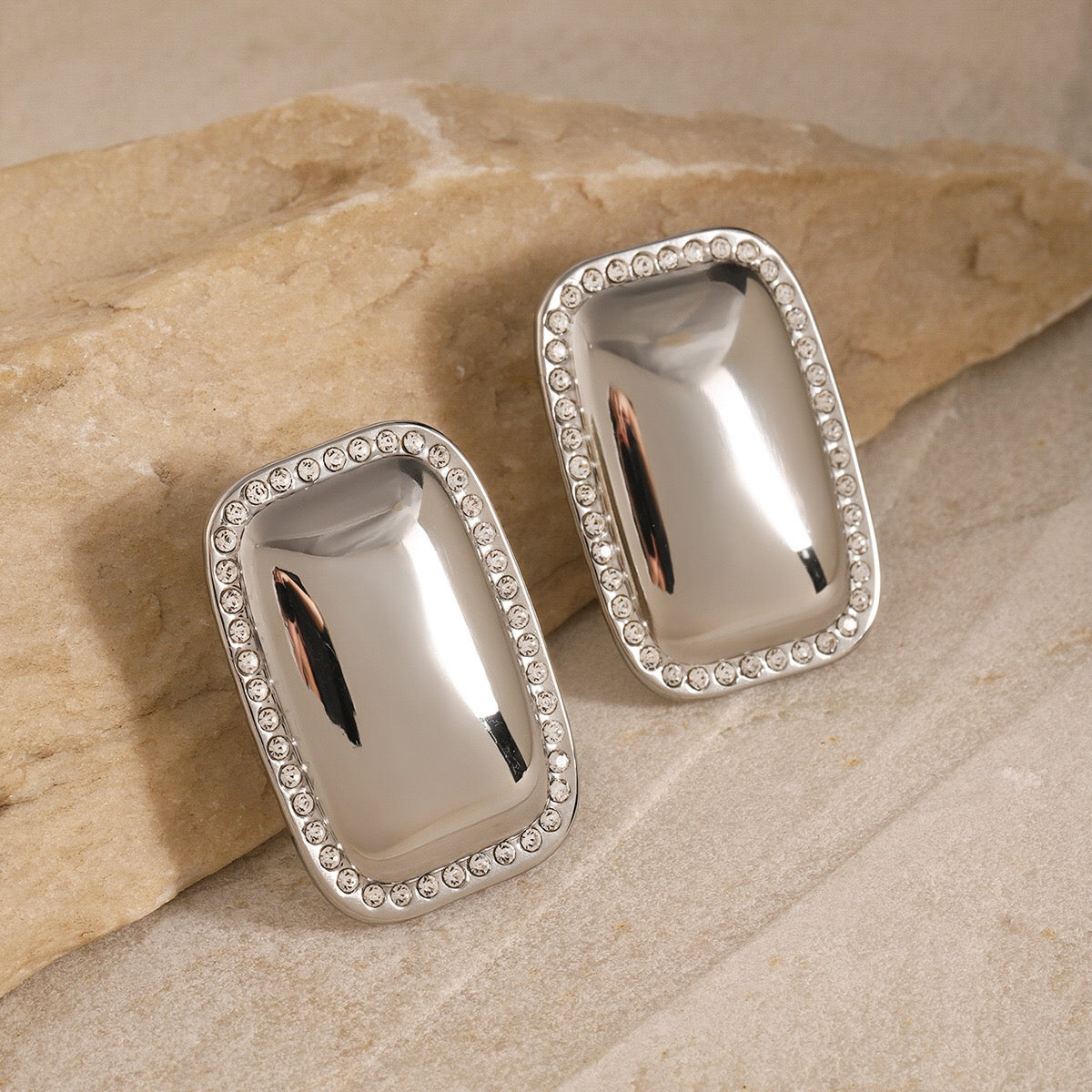 18K Gold Bling Plate Statement Stud Earrings