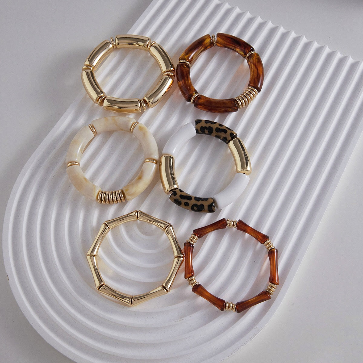 18K Gold Caramel Crush Statement Resin Bangle Bracelet Stacks