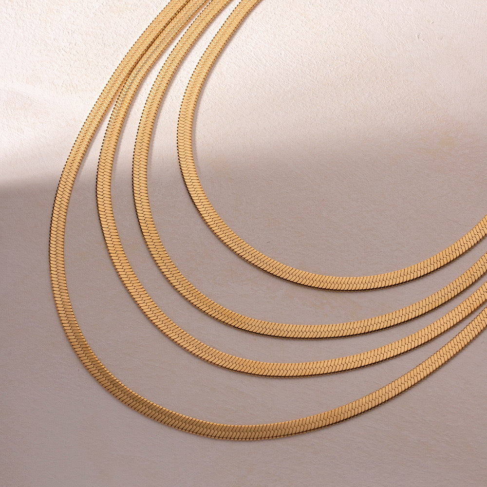 18K Gold Glowing Herringbone Snake Chain Necklace