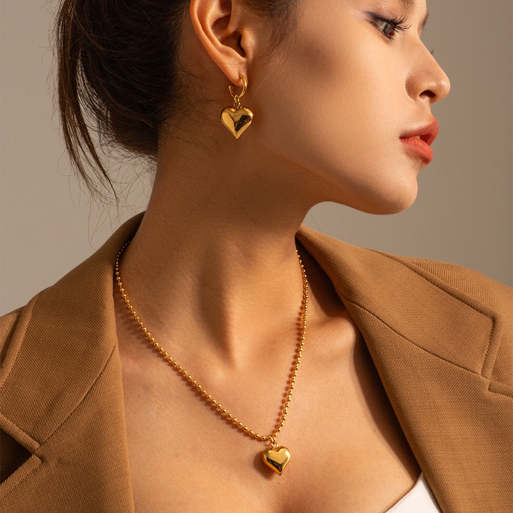 18K Gold Heart Pendant Small Ball Chain Necklace